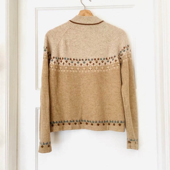 𝅺Woolrich Women’s Lamb’s Wool 1/4 zip Sweater M Raglan Skiing Fair Isle Camel - Picture 10 of 12